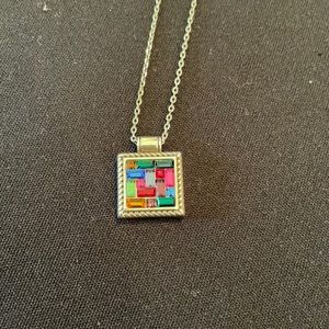 Brighton multi color silver square necklace